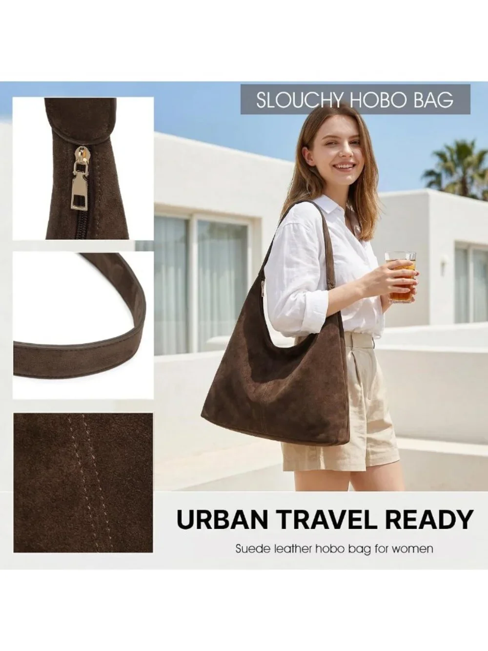 Soft Slouchy Suede Hobo Bag for Women - Casual Shoulder Tote Purse for Travel